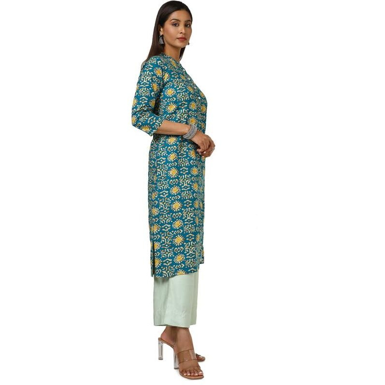 Soch Womens Teal Cotton Blend Abstract Print Kurta
