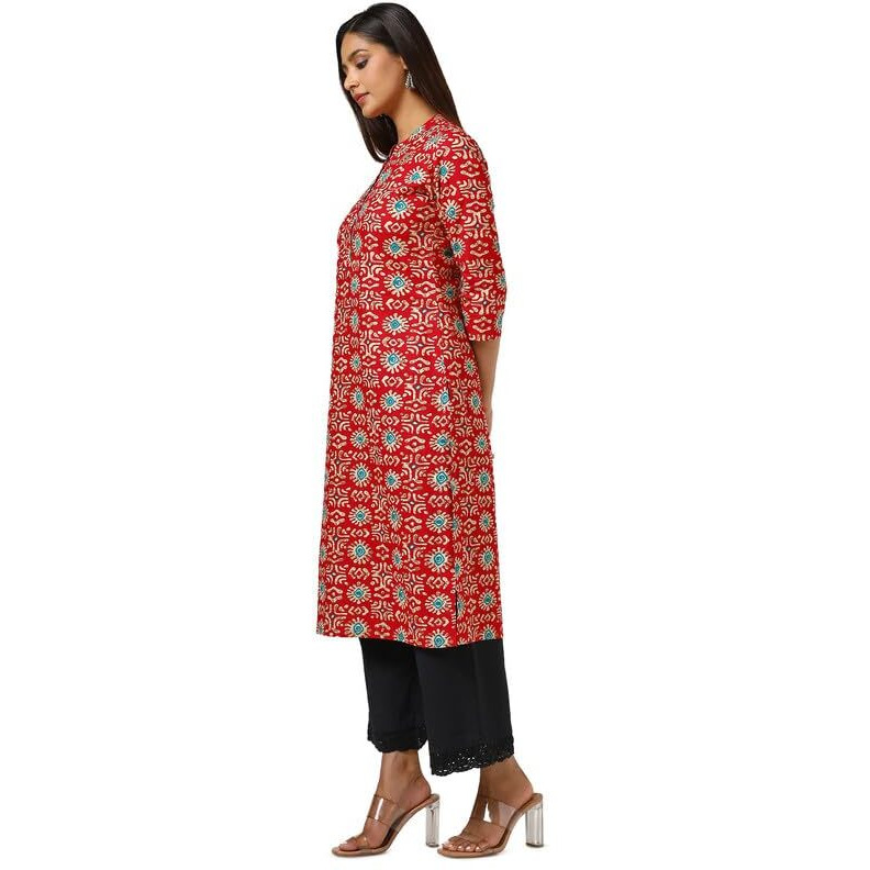 Soch Womens Red Cotton Blend Abstract Print Kurta