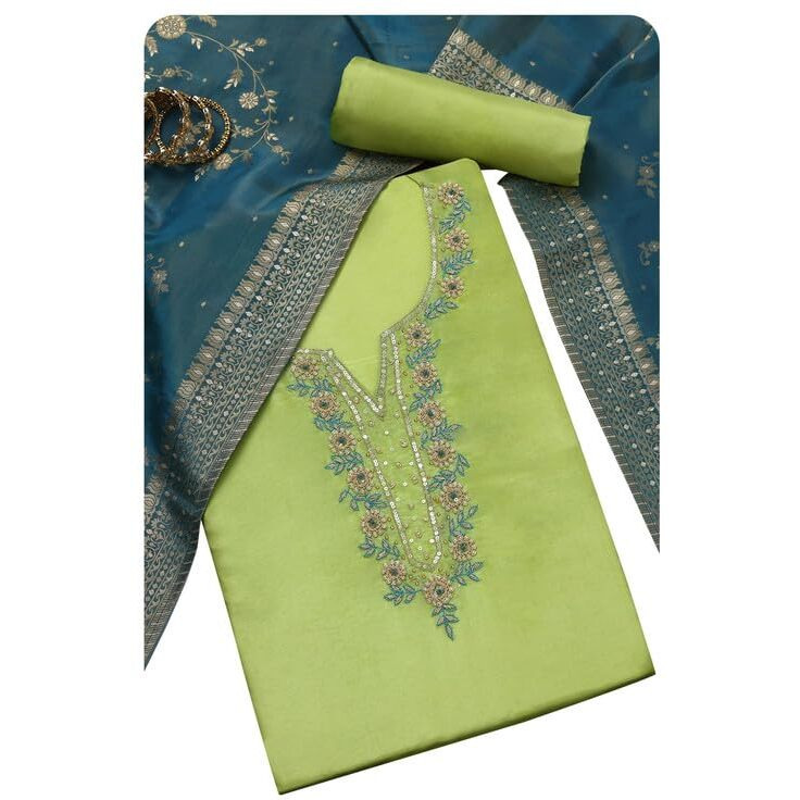 Soch Womens Light Green Tissue Unstitch Dress Material With Sequins