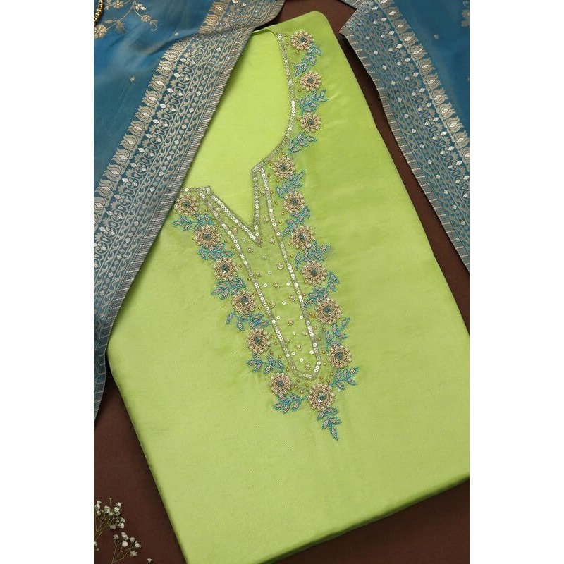 Soch Womens Light Green Tissue Unstitch Dress Material With Sequins