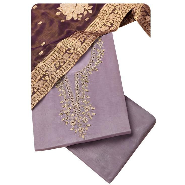 Soch Womens Lavender Tissue Embroidered Unstitch Dress Material With Beads