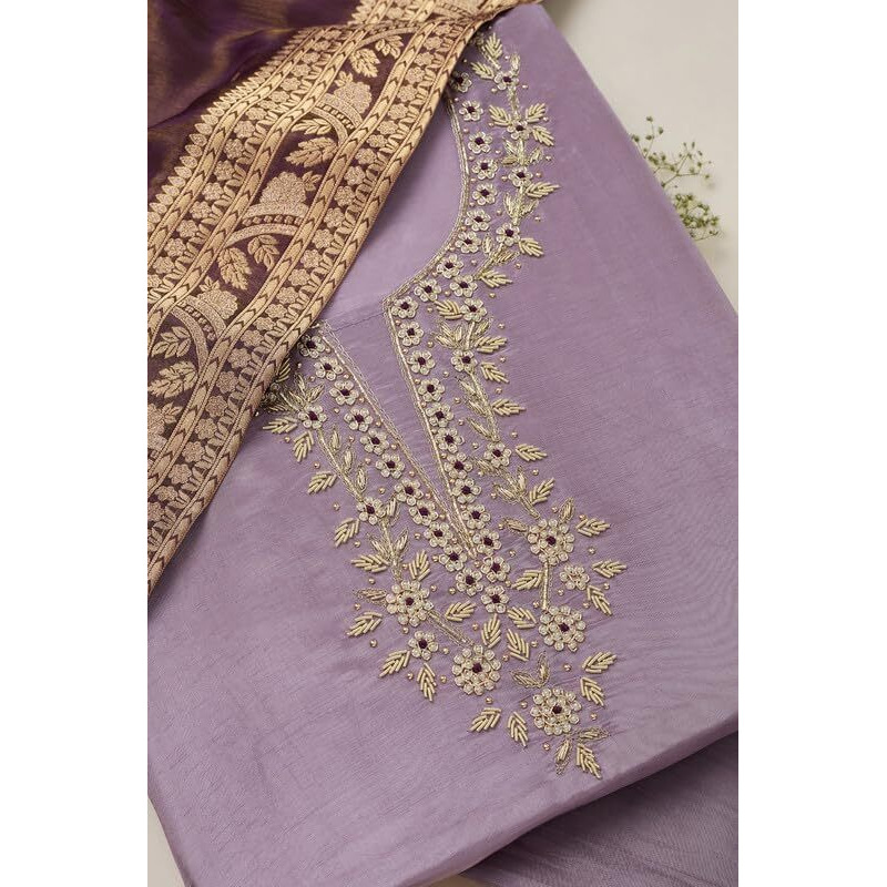 Soch Womens Lavender Tissue Embroidered Unstitch Dress Material With Beads