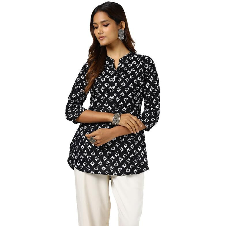 Soch Womens Black Cotton Abstract Print Tunic