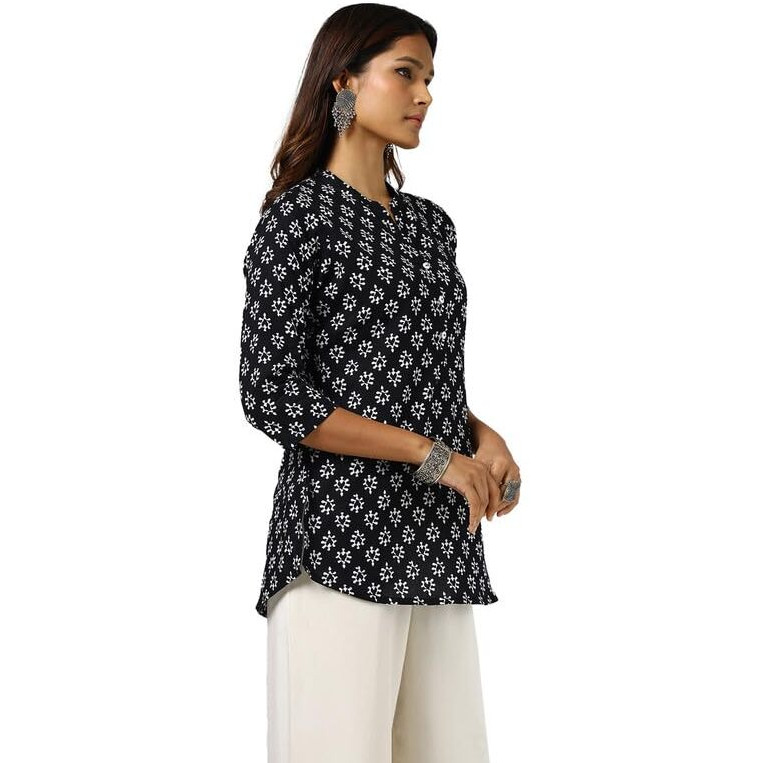 Soch Womens Black Cotton Abstract Print Tunic