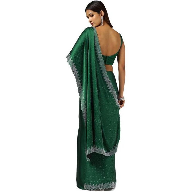 Soch Womens Green Satin Saree With Stone Work