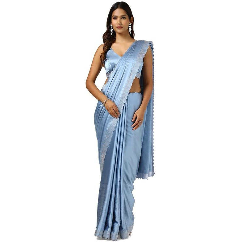 Soch Womens Powder Blue Satin Saree With Stone Work