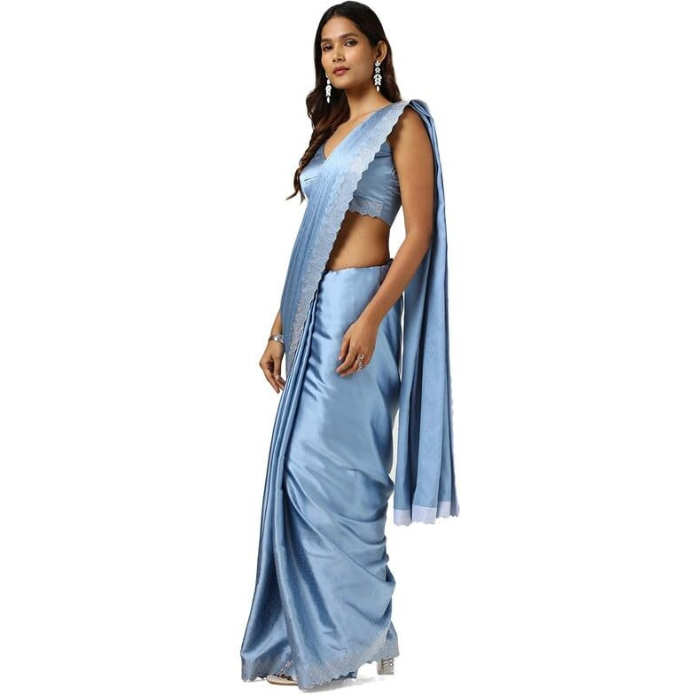 Soch Womens Powder Blue Satin Saree With Stone Work