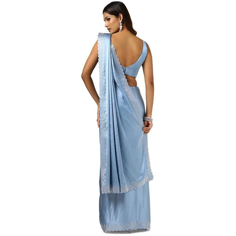 Soch Womens Powder Blue Satin Saree With Stone Work