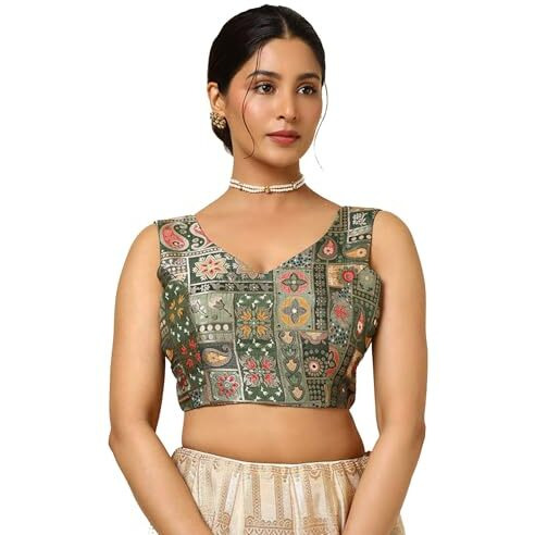 Soch Womens Olive Tussar Zari Woven Padded Blouse