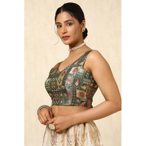 Soch Womens Olive Tussar Zari Woven Padded Blouse