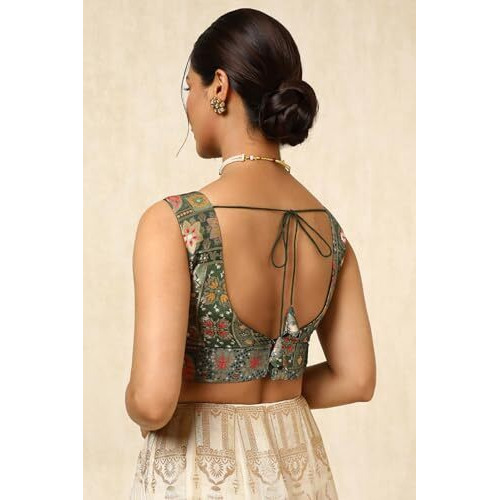 Soch Womens Olive Tussar Zari Woven Padded Blouse