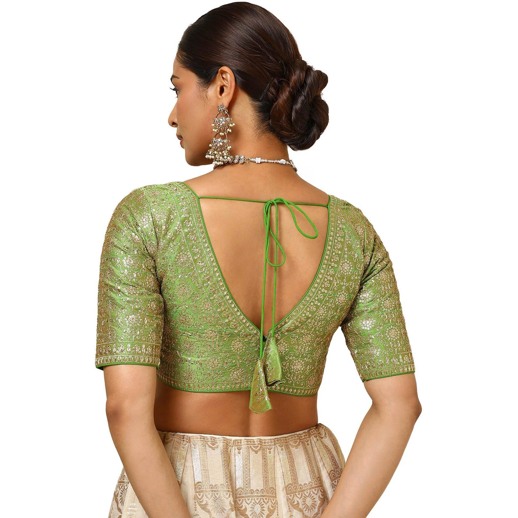 Soch Womens Light Green Tussar Embroidered Padded Blouse With Sequins