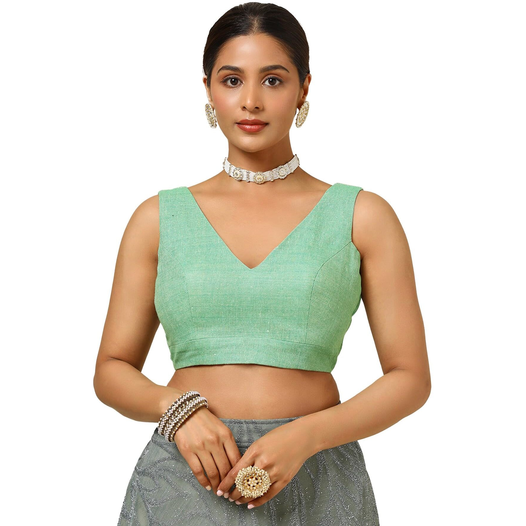 Soch Women's Jute Textured Sleeveless Regular Fit Blouse (Blhssld00632C_Sap Green 34)