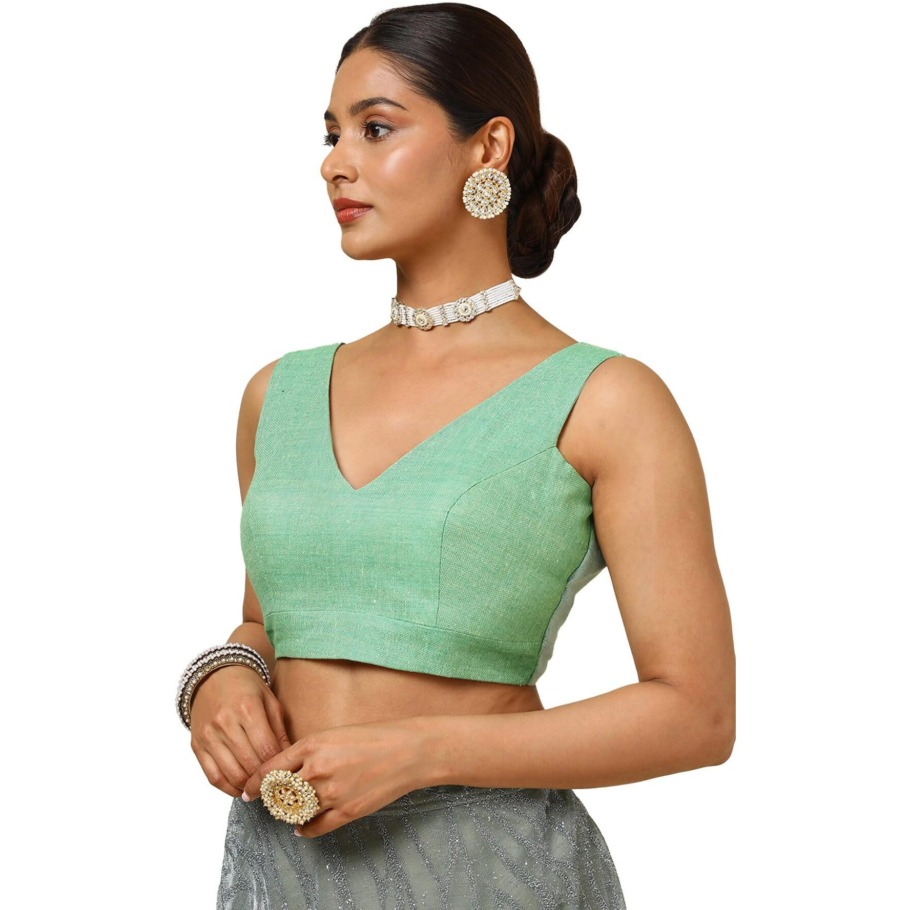Soch Women's Jute Textured Sleeveless Regular Fit Blouse (Blhssld00632C_Sap Green 34)