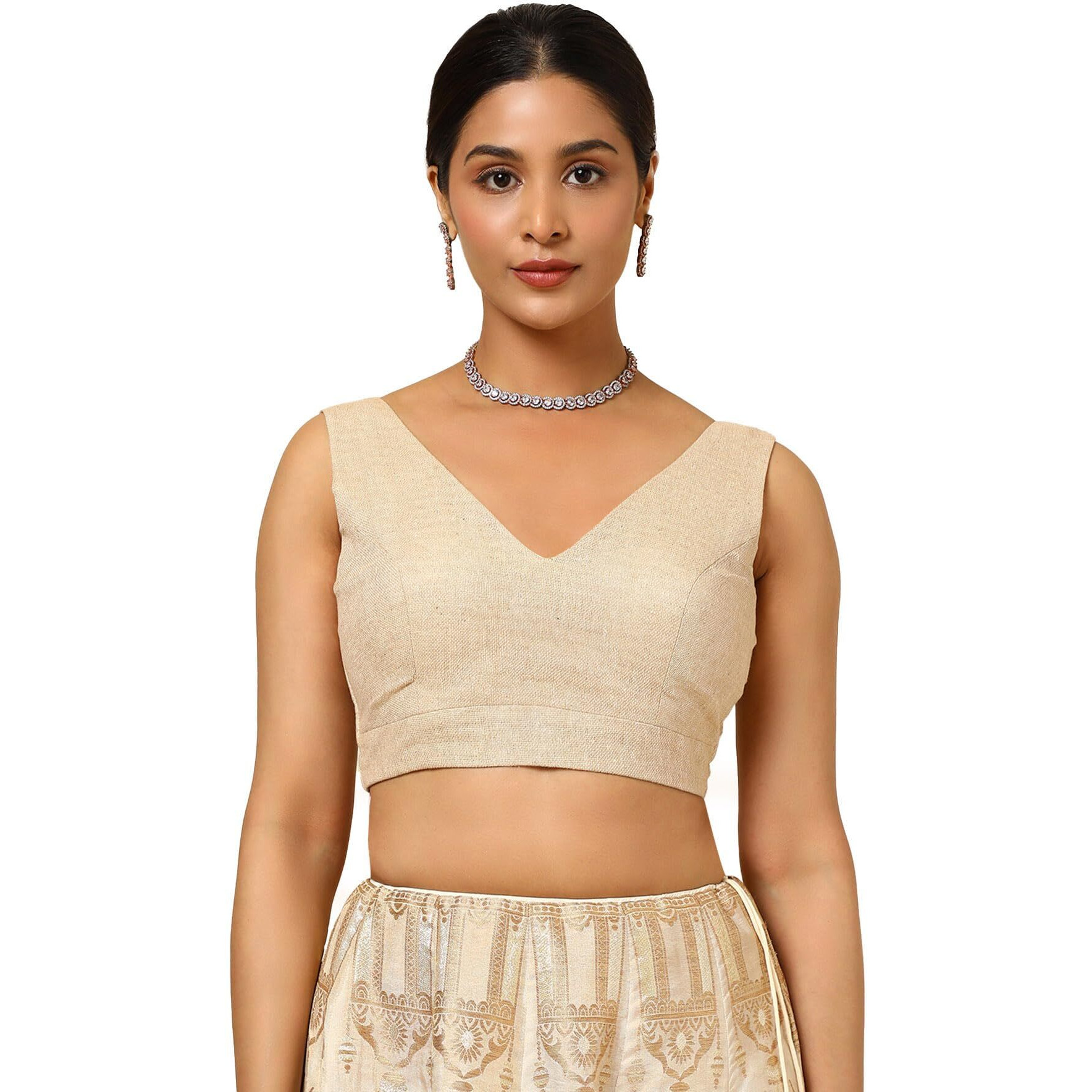 Soch Women's Jute Textured Sleeveless Regular Fit Blouse (Pack Of 2) (Blhssld00632_Beige 34)