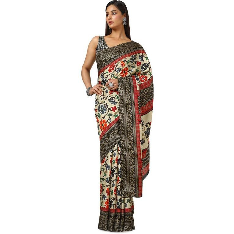 Soch Womens Beige Art Silk Floral Print Saree