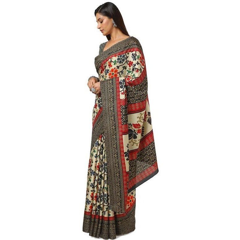 Soch Womens Beige Art Silk Floral Print Saree