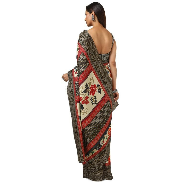Soch Womens Beige Art Silk Floral Print Saree