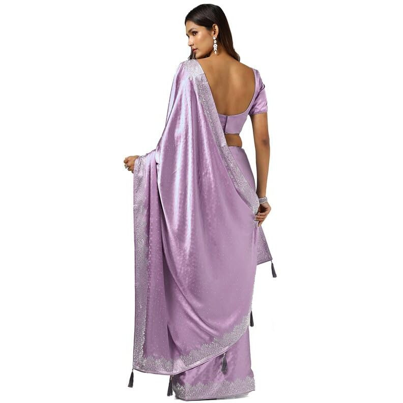 Soch Womens Lavender Satin Saree With Stone Work