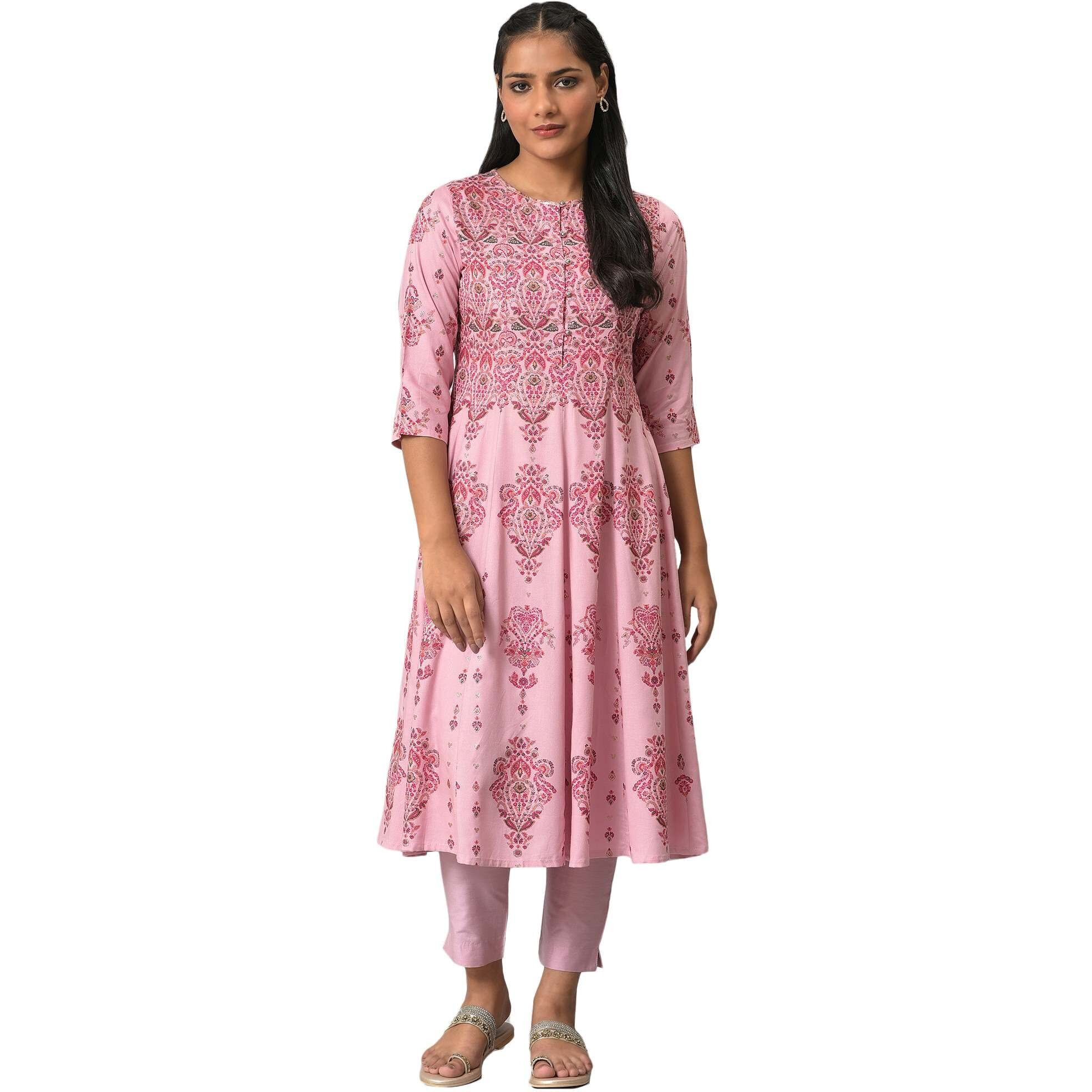 W For Woman Pink Floral Print Kurta With Sequins_22Auw18268-119015_S_8