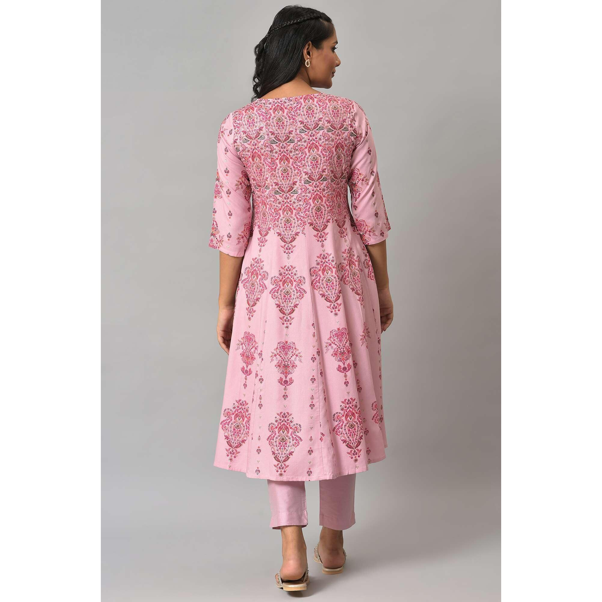 W For Woman Pink Floral Print Kurta With Sequins_22Auw18268-119015_S_8