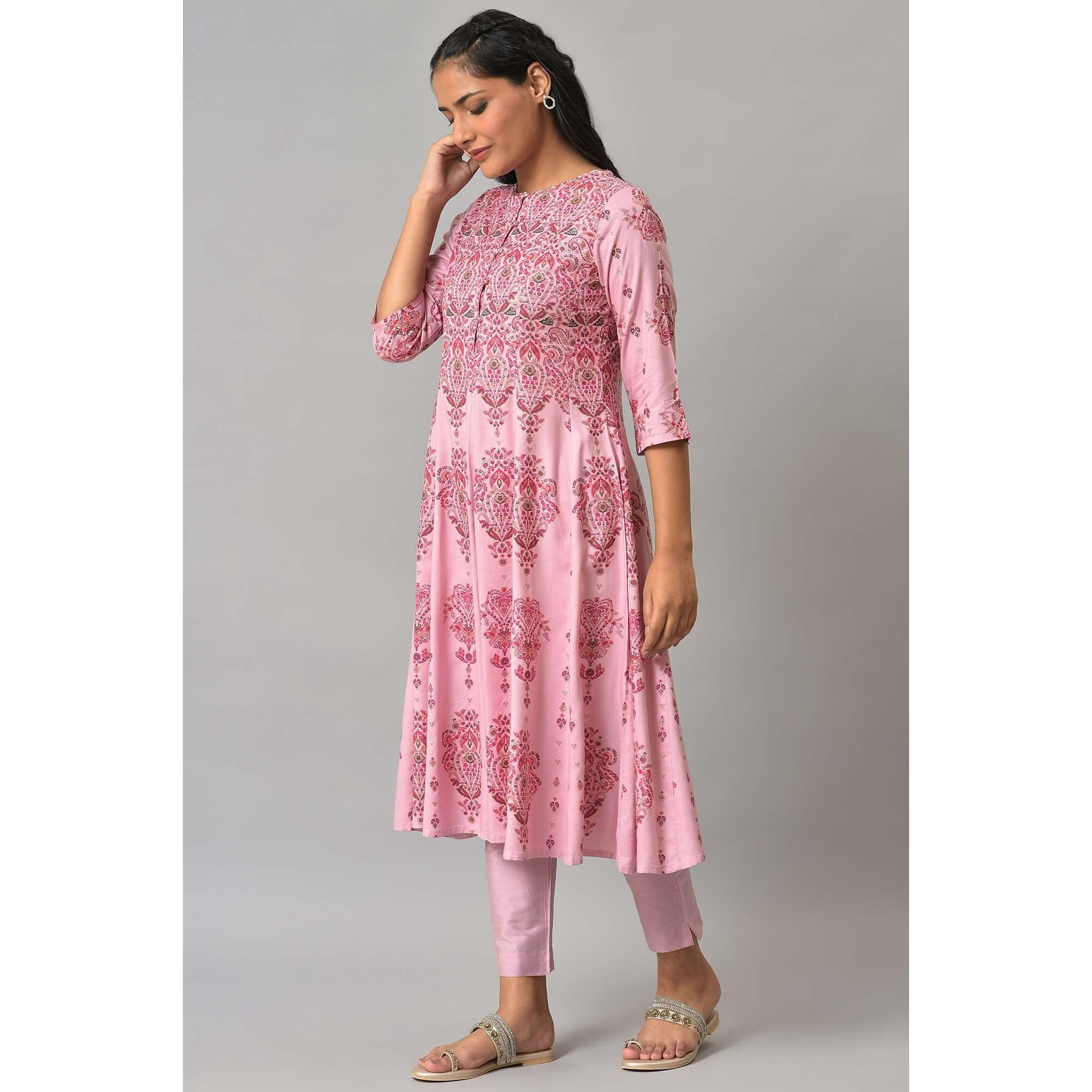 W For Woman Pink Floral Print Kurta With Sequins_22Auw18268-119015_S_8