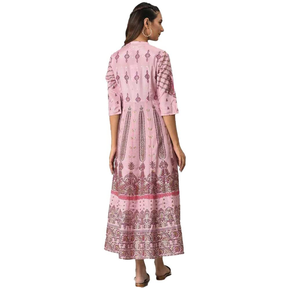 W For Woman Light Pink Floral Printed Foil Sequin A-Line Synthetic Dress
