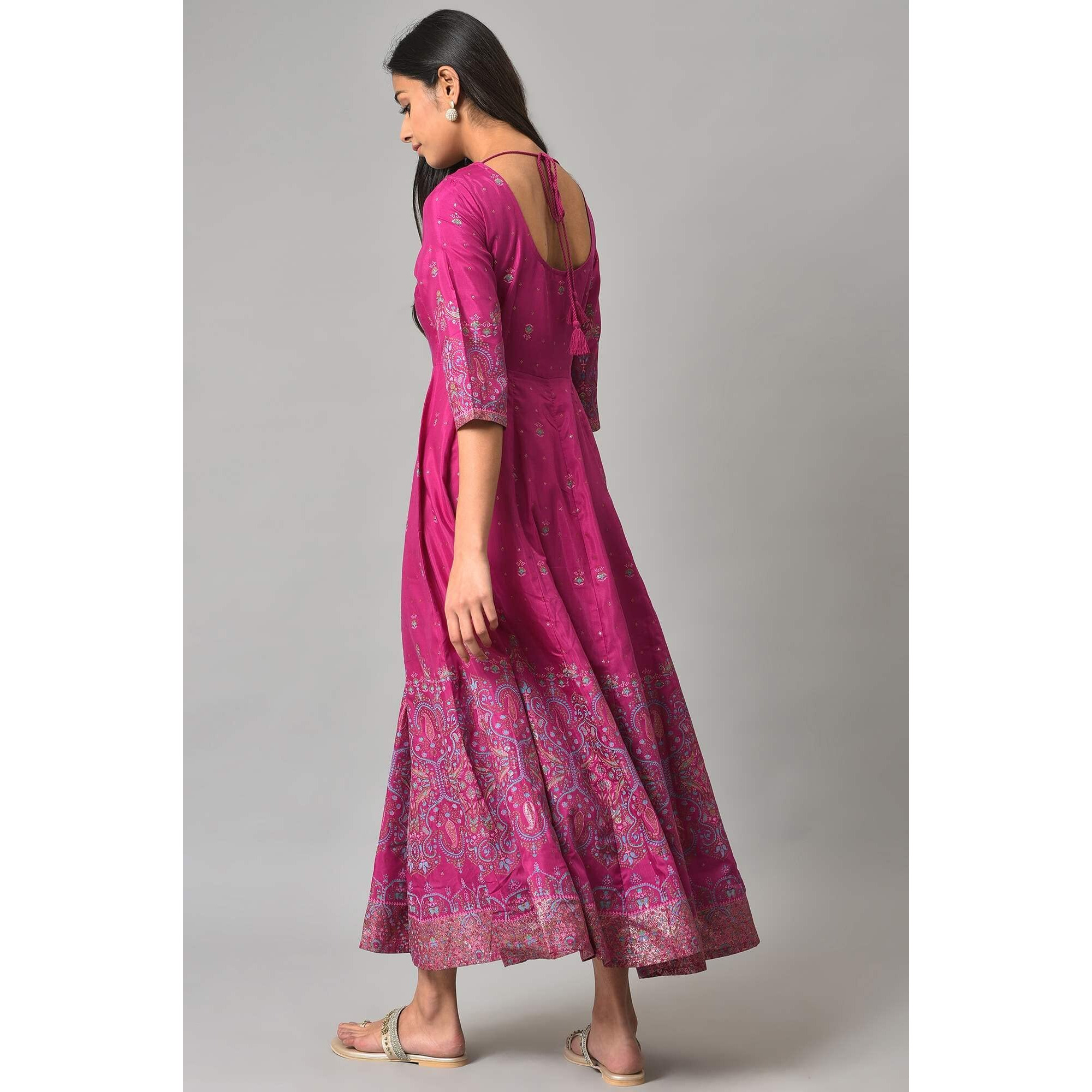 W Purple Embroidered Synthetic Glitter Maxi Dress For Women