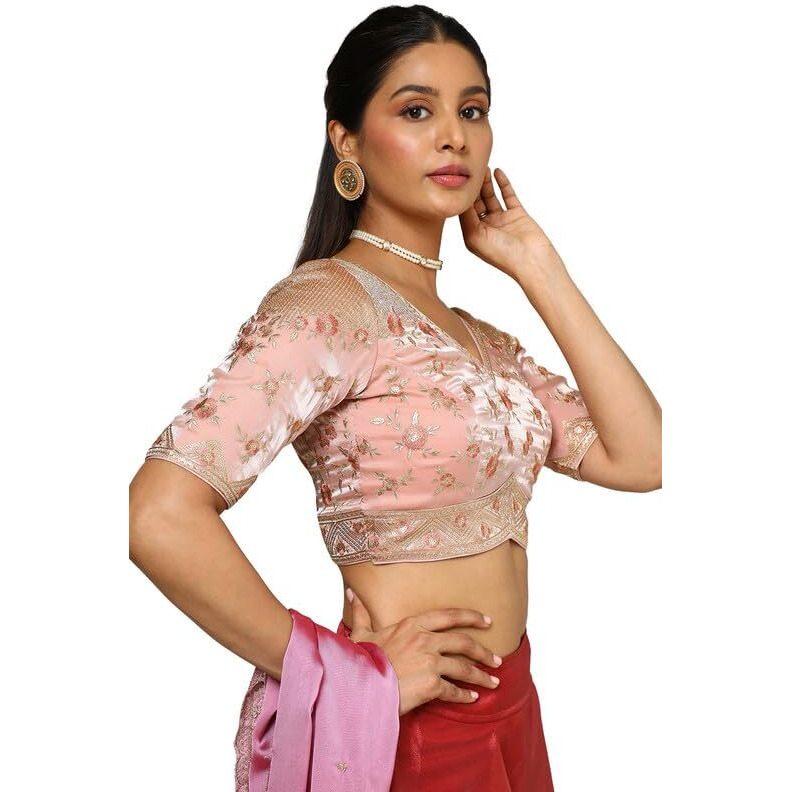 Soch Womens Peach Organza Embellished Blouse With Sequins