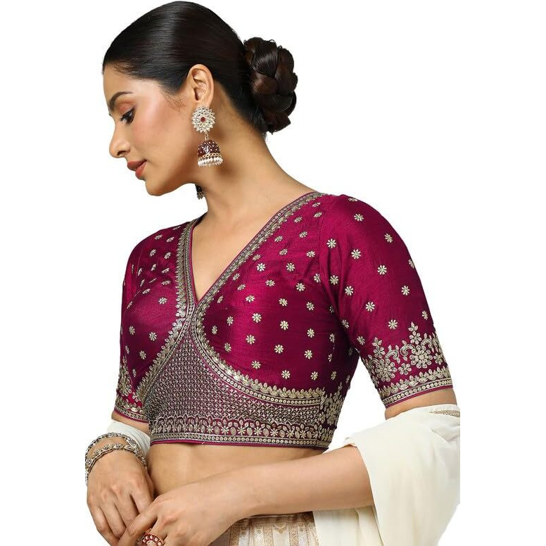 Soch Womens Fuchsia Tussar Embroidered Padded Blouse With Sequins
