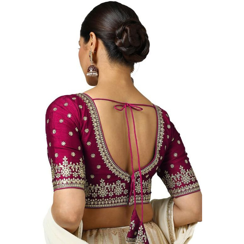 Soch Womens Fuchsia Tussar Embroidered Padded Blouse With Sequins