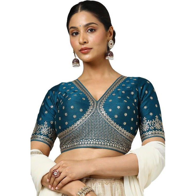 Soch Womens Teal Tussar Embroidered Blouse With Sequins