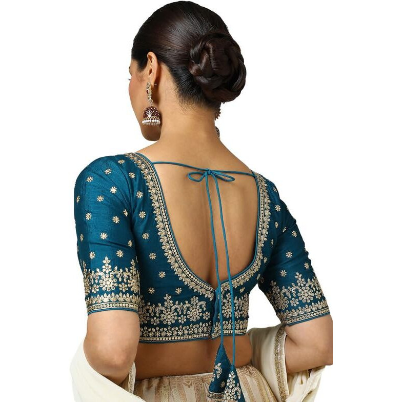 Soch Womens Teal Tussar Embroidered Blouse With Sequins