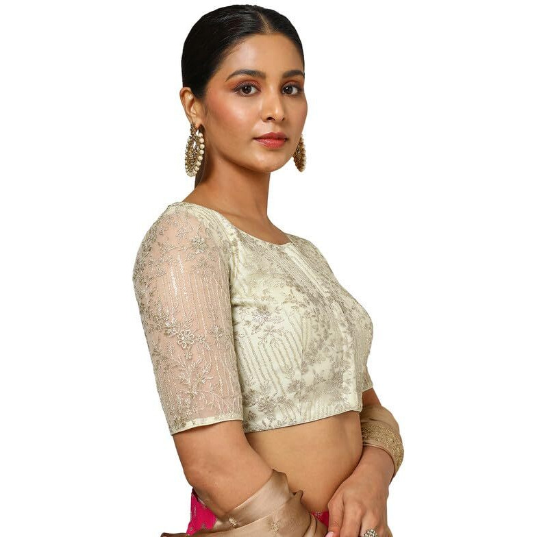 Soch Womens Cream Net Embellished Blouse With Sequins