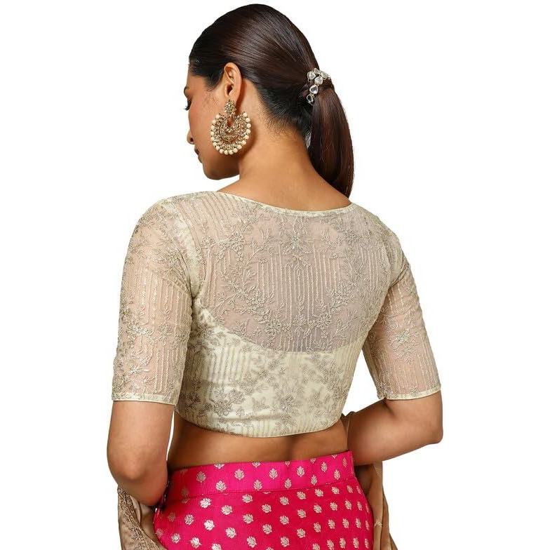Soch Womens Cream Net Embellished Blouse With Sequins
