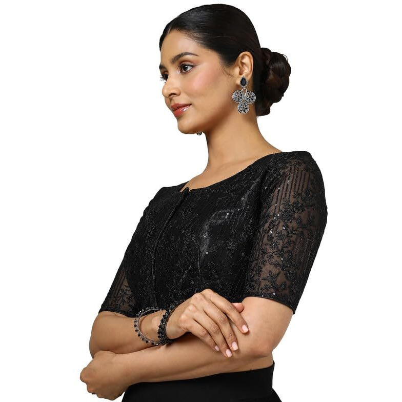 Soch Womens Black Net Embellished Blouse With Sequins