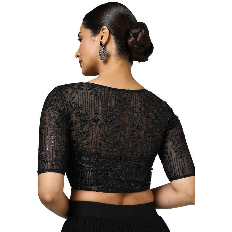 Soch Womens Black Net Embellished Blouse With Sequins