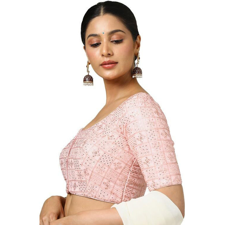 Soch Womens Pink Georgette Embroidered Padded Blouse With Sequins