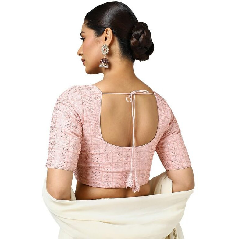 Soch Womens Pink Georgette Embroidered Padded Blouse With Sequins