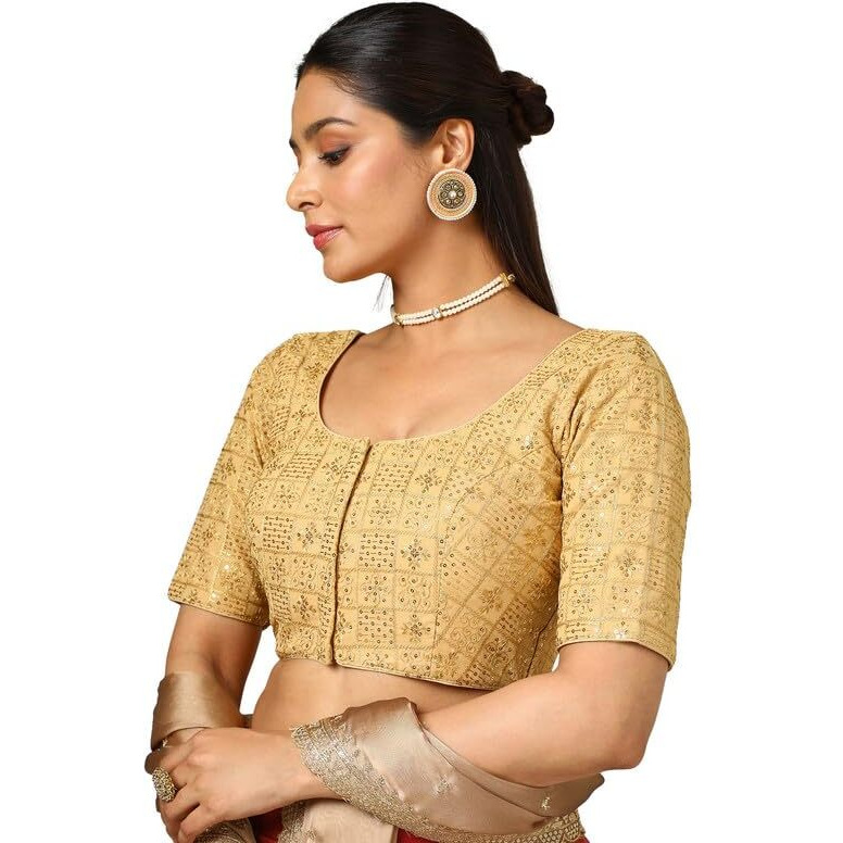 Soch Womens Gold Georgette Embroidered Padded Blouse With Sequins