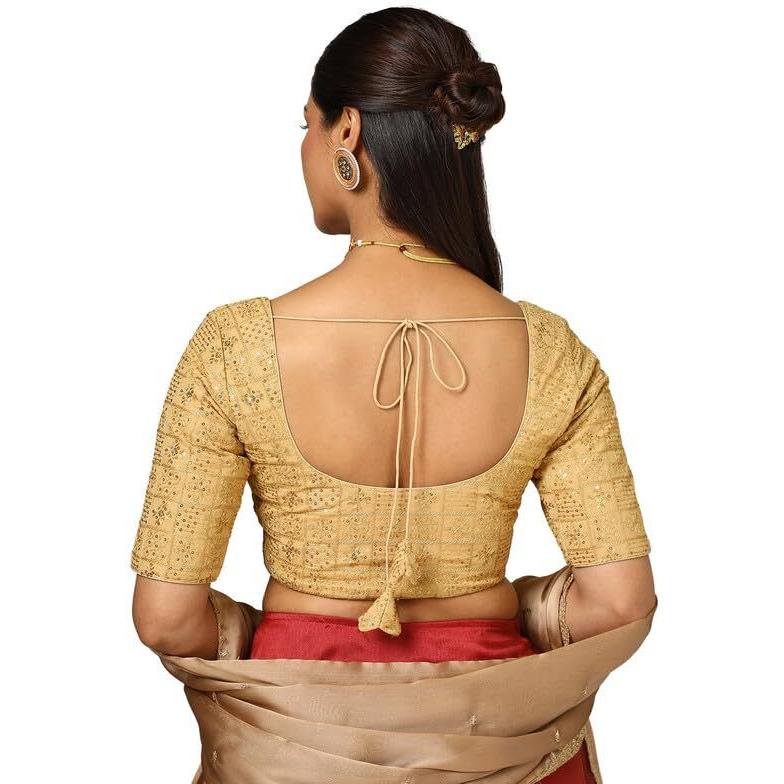 Soch Womens Gold Georgette Embroidered Padded Blouse With Sequins