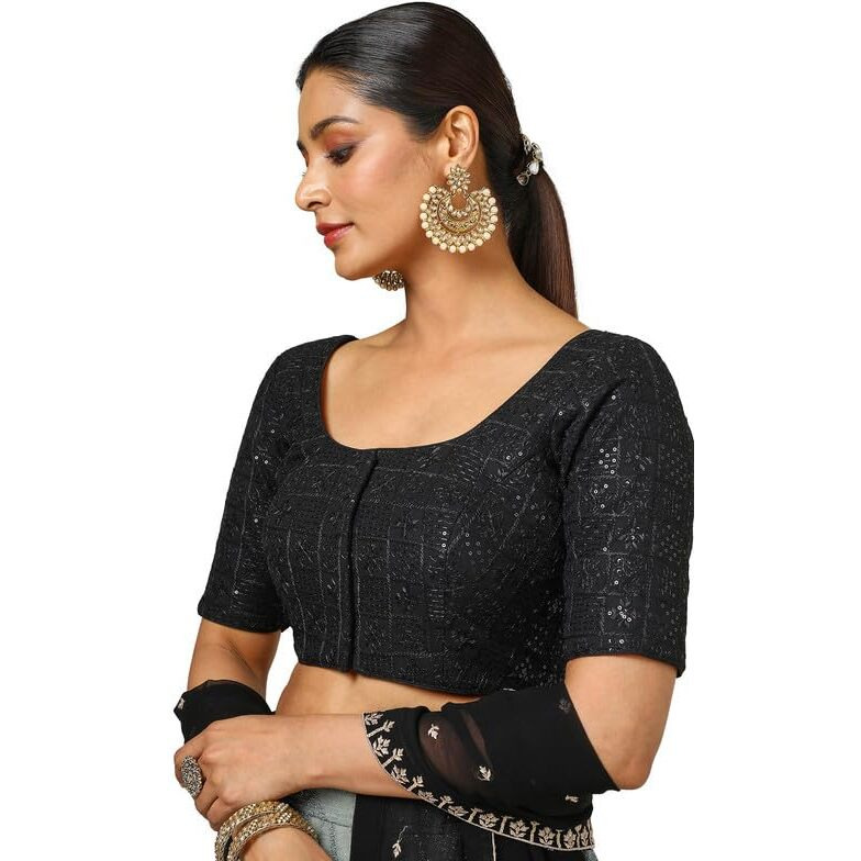 Soch Womens Black Georgette Embroidered Padded Blouse With Sequins