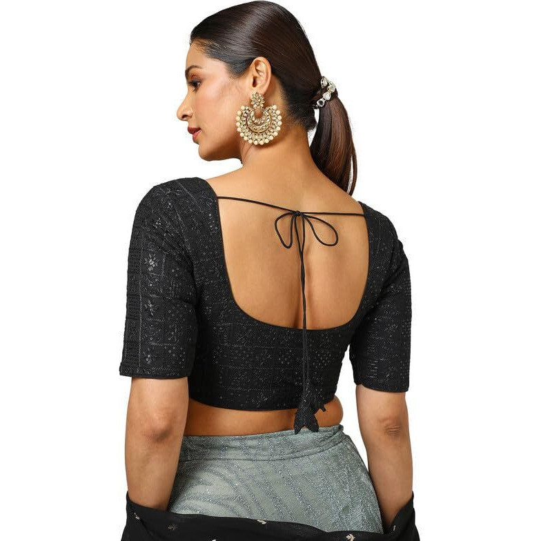Soch Womens Black Georgette Embroidered Padded Blouse With Sequins