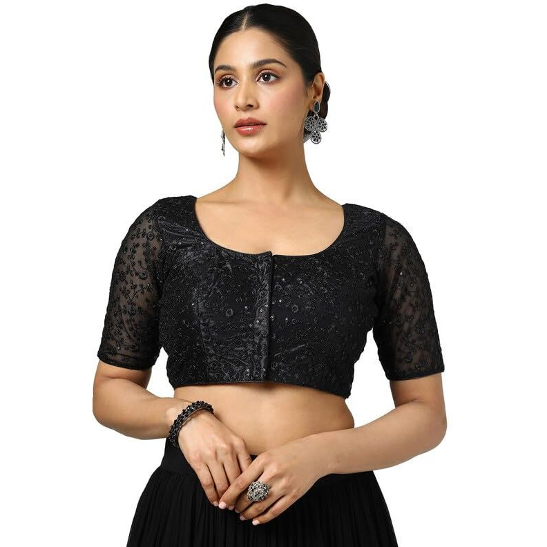 Soch Womens Black Net Embroidered Padded Blouse With Sequins