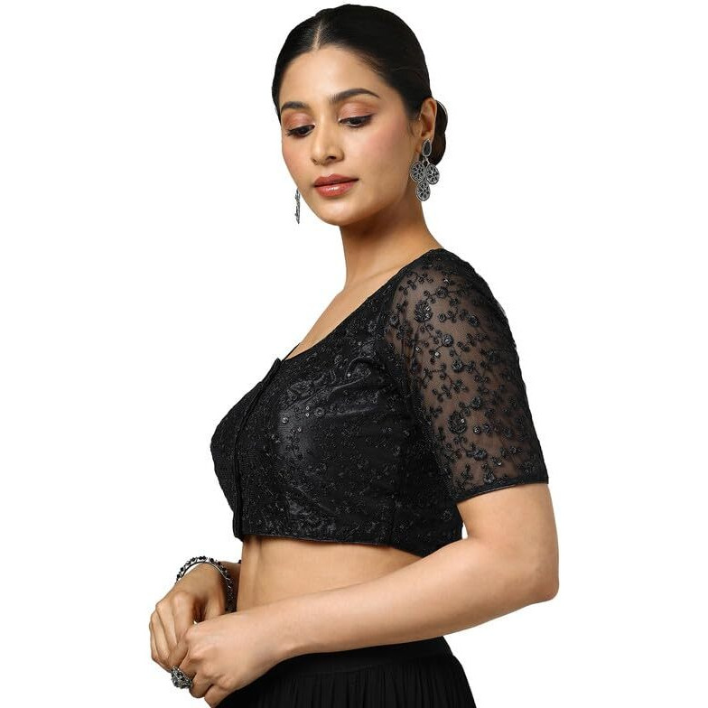 Soch Womens Black Net Embroidered Padded Blouse With Sequins