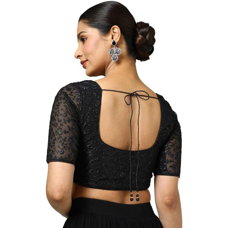 Soch Womens Black Net Embroidered Padded Blouse With Sequins