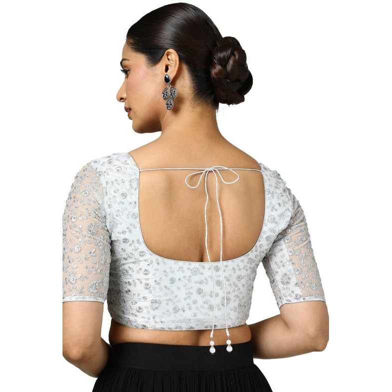 Soch Womens Silver Net Embroidered Padded Blouse With Sequins