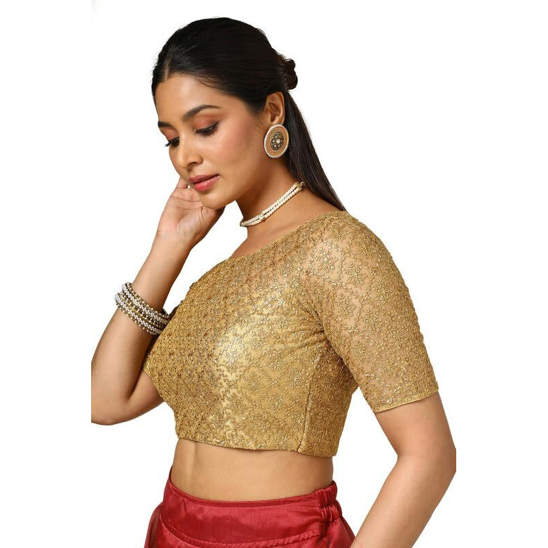 Soch Womens Gold Net Embroidered Padded Blouse With Sequins