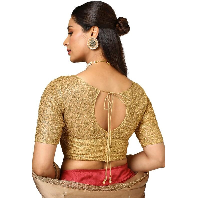 Soch Womens Gold Net Embroidered Padded Blouse With Sequins