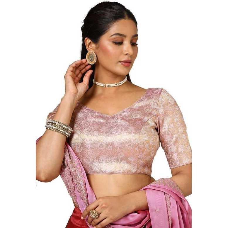 Soch Womens Onion Pink Tussar Zari Woven Padded Blouse